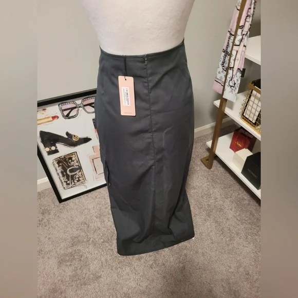 Micas Asymmetric Belted Flap Pocket Split Maxi Skirt NWT XL - Picture 5 of 6